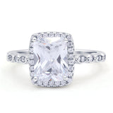 Art Deco Accent Halo Radiant Engagement Ring Cubic Zirconia 925 Sterling Silver Wholesale