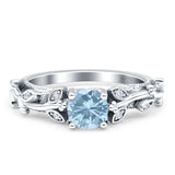 Vintage Style Floral Round Engagement Ring Simulated Aquamarine 925 Sterling Silver Wholesale
