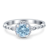 Halo Round Engagement Ring Simulated Aquamarine 925 Sterling Silver Wholesale