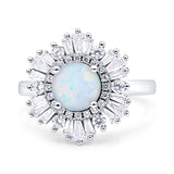 Wholesale Floral Art Deco Round Engagement Ring Lab Created White Opal 925 Sterling Silver