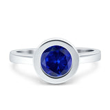 Bezel Set Hidden Halo Round Engagement Ring Simulated Blue Sapphire 925 Sterling Silver Wholesale