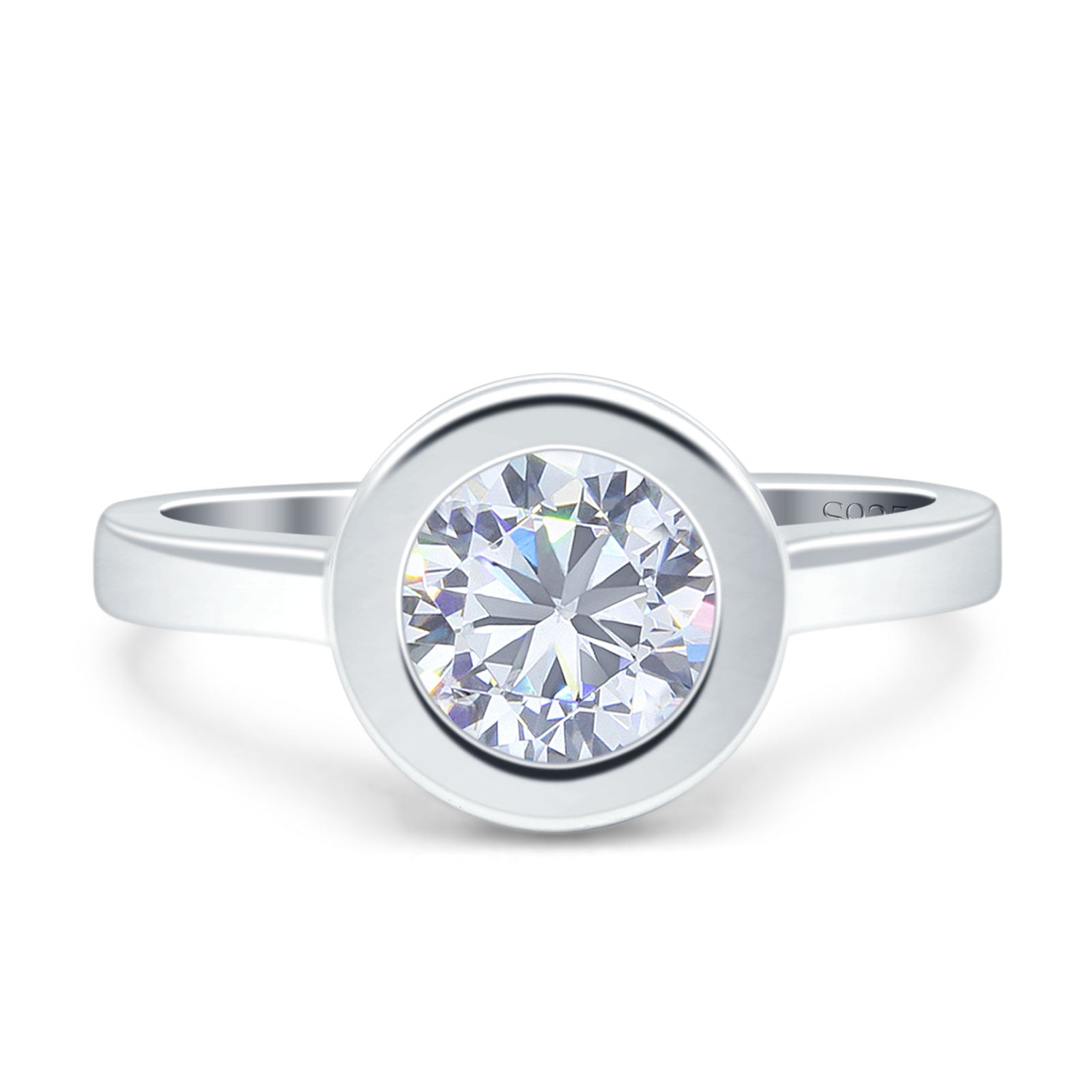 Sterling Silver Solitaire Bezel Set Round CZ Anniversary Stud