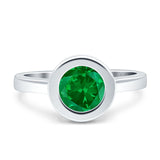 Bezel Set Hidden Halo Round Engagement Ring Simulated Green Emerald 925 Sterling Silver Wholesale