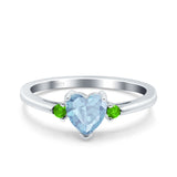 Wholesale Aquamarine Ring 925 Sterling Silver Simulated Three Stone CZ Heart Ring