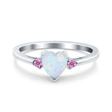 Art Deco Heart Three Stone Wedding Ring Pink Lab Created White Opal 925 Sterling Silver