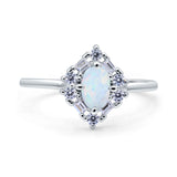 Art Deco Oval Wedding Bridal Ring Lab Created White Opal 925 Sterling Silver