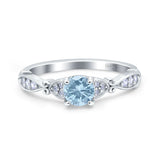 Heart Filigree Art Deco Wedding Bridal Ring Round Simulated Aquamarine CZ 925 Sterling Silver