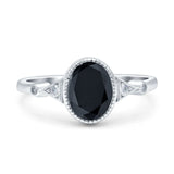 Art Deco Wedding Engagement Ring Oval Simulated Black CZ 925 Sterling Silver (9mm)