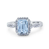 Art Deco Emerald Cut Infinity Wedding Bridal Ring Simulated Aquamarine CZ 925 Sterling Silver