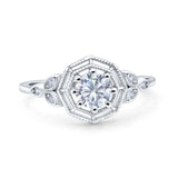 Art Deco Wedding Bridal Ring Marquise Design Round Simulated Cubic Zirconia 925 Sterling Silver