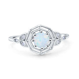 Art Deco Wedding Bridal Ring Marquise Design Round Lab Created White Opal 925 Sterling Silver