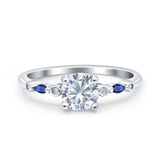 Vintage Style Round Bridal Wedding Ring Marquise Blue Sapphire Simulated Cubic Zirconia 925 Sterling Silver