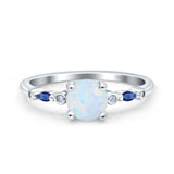 Vintage Style Round Bridal Wedding Ring Marquise Blue Sapphire Lab Created White Opal 925 Sterling Silver
