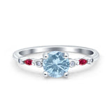 Vintage Style Round Bridal Wedding Ring Marquise Ruby Simulated Aquamarine CZ 925 Sterling Silver