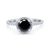 Halo Art Deco Engagement Wedding Ring Round Simulated Black CZ 925 Sterling Silver