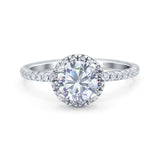 Halo Art Deco Engagement Wedding Ring Round Simulated Cubic Zirconia 925 Sterling Silver
