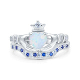 Claddagh Ring Bridal Piece Sapphire Created White Opal 925 Sterling Silver Wholesale