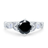 Vintage Style Round Bridal Engagement Ring Marquise Design Simulated Black CZ 925 Sterling Silver