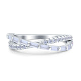 X Crisscross Half Eternity Infinity Band Promise Ring Round Baguette Simulated Cubic Zirconia 925 Sterling Silver