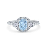Art Deco Oval Vintage Style Bridal Wedding Engagement Ring Simulated Aquamarine CZ 925 Sterling Silver