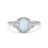Art Deco Oval Vintage Style Bridal Wedding Engagement Ring Lab Created White Opal 925 Sterling Silver