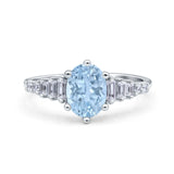 Vintage Style Oval Bridal Wedding Engagement Ring Baguette Simulated Aquamarine CZ 925 Sterling Silver