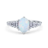 Vintage Style Oval Bridal Wedding Engagement Ring Baguette Lab Created White Opal 925 Sterling Silver