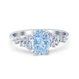 Oval Art Deco Bridal Wedding Engagement Ring Simulated Aquamarine CZ 925 Sterling Silver