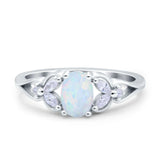 Oval Art Deco Bridal Wedding Engagement Ring Marquise Lab Created White Opal 925 Sterling Silver