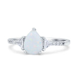 Teardrop Pear Art Deco Engagement Bridal Ring Triangle Lab Created White Opal 925 Sterling Silver