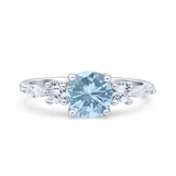 Round Marquise Art Deco Five Stone Engagement Bridal Ring Simulated Aquamarine CZ 925 Sterling Silver