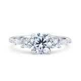 Round Marquise Art Deco Five Stone Engagement Bridal Ring Simulated Cubic Zirconia 925 Sterling Silver