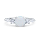 Round Marquise Art Deco Five Stone Engagement Bridal Ring Lab Created White Opal 925 Sterling Silver