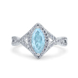 Art Deco Bridal Wedding Engagement Ring Marquise Simulated Aquamarine CZ 925 Sterling Silver