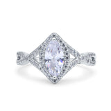 Art Deco Bridal Wedding Engagement Ring Marquise Simulated Cubic Zirconia 925 Sterling Silver