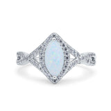 Art Deco Bridal Wedding Engagement Ring Marquise Lab Created White Opal 925 Sterling Silver