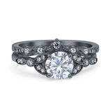 Vintage Style Bridal Ring Two Piece Black Tone Cubic Zirconia 925 Sterling Silver Wholesale