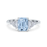 Emerald Cut Art Deco Wedding Engagement Ring Baguette Simulated Aquamarine CZ 925 Sterling Silver