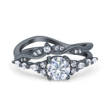 Vintage Style Two Piece Bridal Ring Black Tone Cubic Zirconia 925 Sterling Silver Wholesale