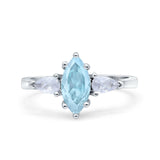 Marquise Art Deco Wedding Engagement Ring Pear Simulated Aquamarine CZ 925 Sterling Silver