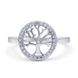 Tree of Life Wedding Ring Halo Round Simulated Cubic Zirconia 925 Sterling Silver
