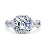 Halo Solitaire Asscher Wedding Ring Infinity Simulated Cubic Zirconia 925 Sterling Silver