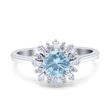 Art Deco Wedding Ring With Baguette And Round Simulated Aquamarine CZ Stones 925 Sterling Silver