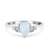 Teardrop Pear Shape Wedding Engagement Ring Lab Created White Opal 925 Sterling Silver