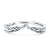 Curve Shape Leaf Design Wedding Ring Round Simulated Cubic Zirconia 925 Sterling Silver