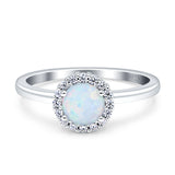 Art Deco Wedding Ring Halo Round Lab Created White Opal 925 Sterling Silver