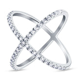 X Crisscross Round Half Eternity Simulated Cubic Zirconia 925 Sterling Silver