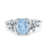 Leaf Style Oval Vintage Engagement Ring Simulated Aquamarine CZ 925 Sterling Silver Wholesale