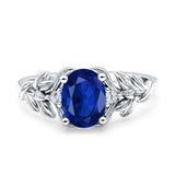 Leaf Style Oval Vintage Engagement Ring Simulated Blue Sapphire CZ 925 Sterling Silver Wholesale