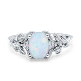 Leaf Style Oval Vintage Engagement Ring Lab Created White Opal 925 Sterling Silver Wholesale
